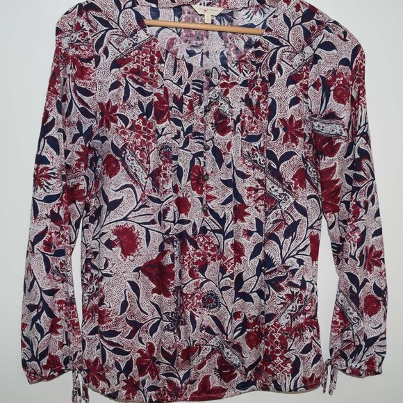 Lucky Brand Blue Red White Floral Peasant Blouse size Small - Picture 1 of 6